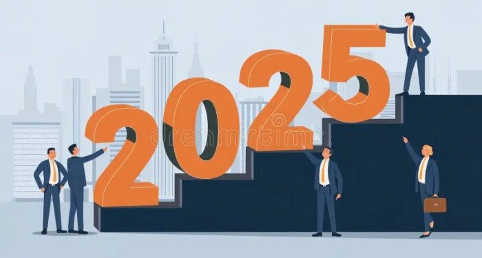 Businesspeople Building 2025 Teamwork Success Future Goals AI Generated ...